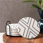 Set Of 6 Ceramic Coasters With Holder Marble Drink Coffee Tea Cup Pad Mat Decor