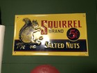 Used Vintage Squirrel Brand Peanuts Tin Litho Embossed Non Porcelain Store Sign