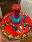 Vintage Tin Lithograph Spinning Top Space Theme   Ohio Art 