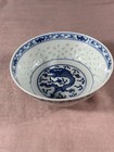 Antique Chinese Blue White Porcelain Rice Eye Grain Dragon 6   d 2 5   h Marked