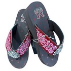 Montana West Women s Red With Pink Embroidery Flip Flops Rhinestone Concho Nib