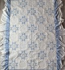 Vtg Blue White 8 Pointed Star Patchwork Quilt Hand Quilted