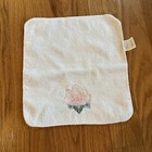 Vintage Floral Embroidered Towel Set X 2 Pink Peony Cottage Whimsy Shabby Chic
