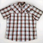 Harley-davidson Mens 2xl Plaid Short Sleeve Orange Black Button Down Shirt Logo