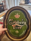 Vintage Carlsberg Beer Sign Mirror With Wood Frame Copenhagen Denmark 12 5 x 16 