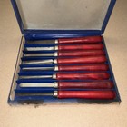 Vtg Craftsman Wood Lathe Turning Chisel 8 Pc Tool Set In Case Red Handles 1940s
