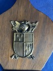 Vintage 16 75  Wood   Leather Brass Fireplace Bellows Coat Of Arms Decorative