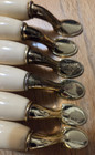 Vintage Brass And Cream Ceramic Drawer Pulls Cabinet Handles Lot Of 36 Taiwan