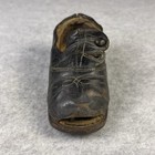 Primitive Antique 1800s Victorian Baby Shoe Black Brown Leather Button Vtg