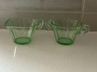 Vintage Green Depression Glass Sugar   Creamer  Uv Uranium Vaseline Art Deco