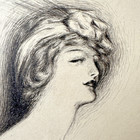 Original Antique Pen Ink Drawing Gibson Girl Style Lady Profile Edwardian Study