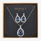 Monet Jewelry Teardrop Pendant Necklace And Drop Earring Blue Glass Jewelry Set