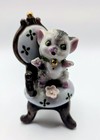 Vintage Sugared Kitten Figurine On Chair Green Eyed Cat Porcelain 