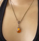 Vintage Necklace Art Nouveau Lavalier Pendant Topaz Amber Antique Czech Glass