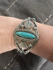 Vintage Fred Harvey Era Bell Sterling 925 Turquoise Ornate Cuff Bracelet