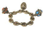 Antique 800 Silver Etruscan Revival Italy Jeweled Chunky Fob Charm Bracelet