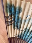 Vintage Large Oriental Asian Folding Wall Fan Decor Bird Crane  49 X 39inc -read