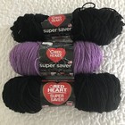 Red Heart Super Saver Yarn Worsted 7 Oz Acrylic 2-black 1-med Purple Lot Of 3