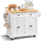 Kitchen Island Cart With Solid Wood Top  35 4  Width Mobile Carts With Storag   
