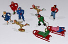 Vintage Barclay Lead Figures Christmas 11 Piece Lot Sleds  Ice Skaters  Children