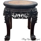 Antique Carved Chinese Rosewood Marble Top Parlor Table Plant Stand Small Rose