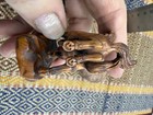 Japanese Handmade Carved Wooden Netsuke Two Horses Netsuke  Signed 