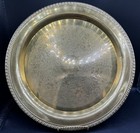 Vintage Gold Plated Round Floral Etched Serving Platter 12 25    Ribbed Edge