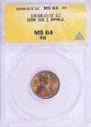 1938-d d Lincoln Cent Ddr Die 1 Rpm-2 Woodgrain Toning Anacs Ms64 Rb Should Ms65