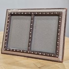 Double Photo Frame Enamel Metal And Crystal 8 5 x6 5  Pink Pearl Over Pewter 