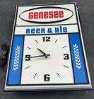 Vintage Mid Century Genesee Beer Ale Bar Light With Clock Working 19x14 5x6