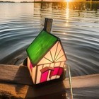 Victorian Style Stainled Glass  House Lamp