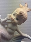 Vintage Norcrest Mermaid Riding Blue Fish With Pink Tail Accent  1960s Kitch