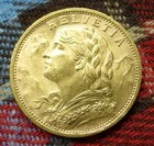 1927 B Switzerland 90  Gold 20-francs Coin  Vreneli Helvetia  22 Stars On Edge