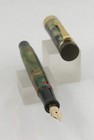 Vintage 1930 s English Green Marble Casein   Gold Fountain Pen -14kt Flex Nib