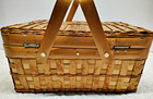 Vintage Woven Bamboo Picnic Basket Hinged Lid Double Handle Storage Basket 12 