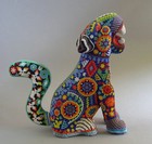 Huichol Hand Beaded Cat   Jaguar  Sculpture  Mexican Folk Art
