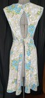 Vintage 1960s Full Length Bib Apron Tie Back Pockets Blue Floral Mcm Grannycore