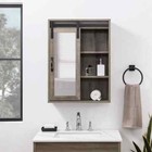Grey Wash Wood Farmhouse Wall Storage Cabinet With Sliding Mirror Door