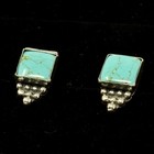Vintage 925 Sterling Silver Turquoise Southwestern Rectangular Stud Earrings