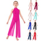 Us Girls Lyrical Dance Wide Leg Pants Jumpsuit Ballet Dance Leotard Mesh Dress