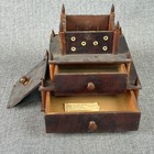Antique Wood Shaker Three Tiers Sewing Box Spool Box 9 x 8 x 6 