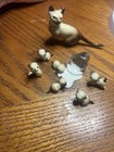 Vintage Hagen Renaker 6 Miniature Siamese Kittens Drinking Milk And Mama