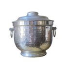 Vintage Aluminum Ice Bucket Mcm Made In Italy Removable Lid Ring Handles 