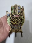 Vintage Brass Hamsa Hand Wall Hook Key Holder Menorah Jerusalem Shalom Judaica