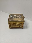    vintage Hollywood Regency Cherub Ormolu Jewelry Box Beveled Glass Gold Filigree