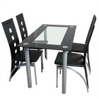 5pcs Dining Set Kitchen Room Table Dining Table And 4 Leather Chair Black