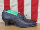 Vintage 1930s Womens Black Leather Shoes Heels W laces 10 3 4  Length Antique
