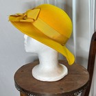 Vintage Michael Howard  Wool Felt Hat Wide Brim Mustard Yellow Grosgrain Bow   