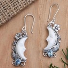 Fashion Women Retro Moon Face Flower Leaf Decor Dangle Silver Plated Earrings