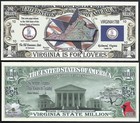 Virginia State Million Dollar W Map  Seal  Flag  Capitol - Lot Of 10 Bills 